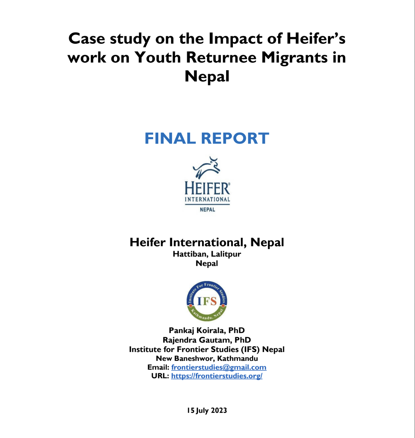 Case study on the Impact of Heifer’s work on Youth Returnee Migrants in  Nepal