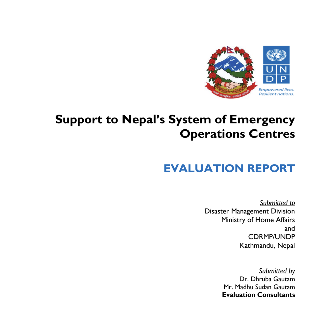 Support to Nepal’s System of Emergency Operations Centres  EVALUATION REPORT